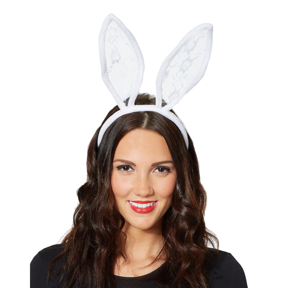 White Velour and Lace Bunny Ears WHITE
