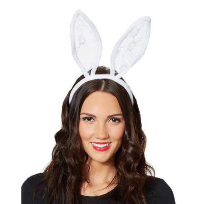 White Velour and Lace Bunny Ears WHITE