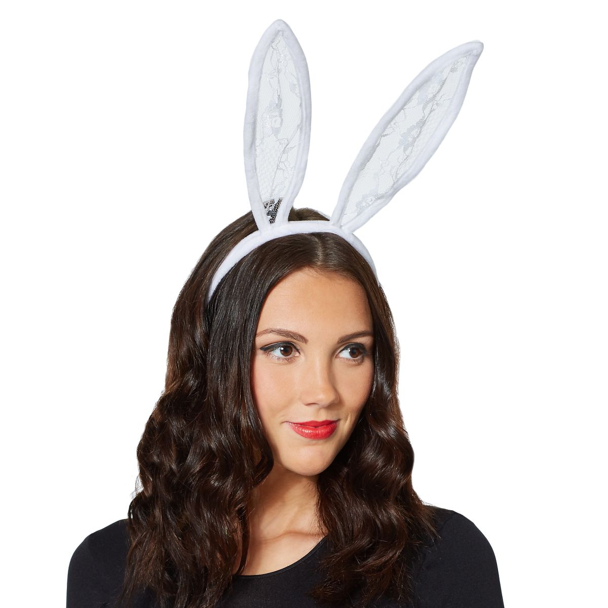 White Velour and Lace Bunny Ears WHITE