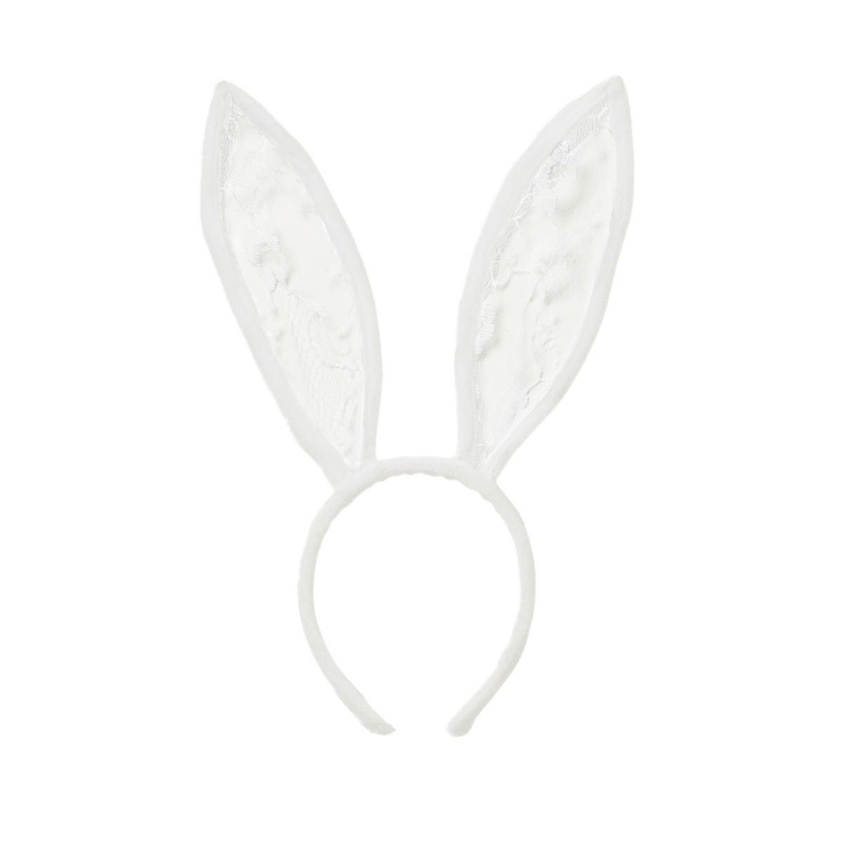 White Velour and Lace Bunny Ears WHITE