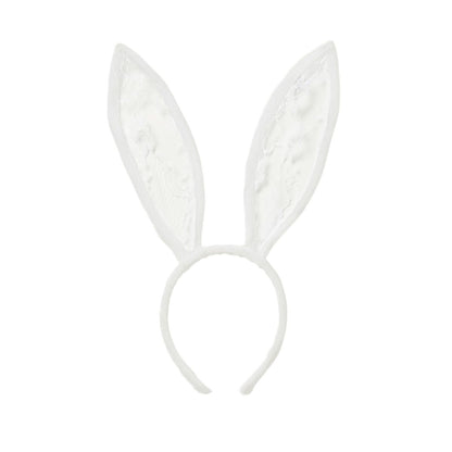 White Velour and Lace Bunny Ears WHITE
