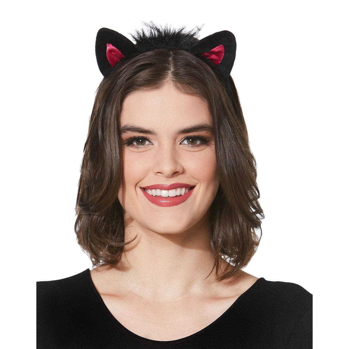 Faux Fur Black and Pink Cat Ear Headband BLACK AND PINK