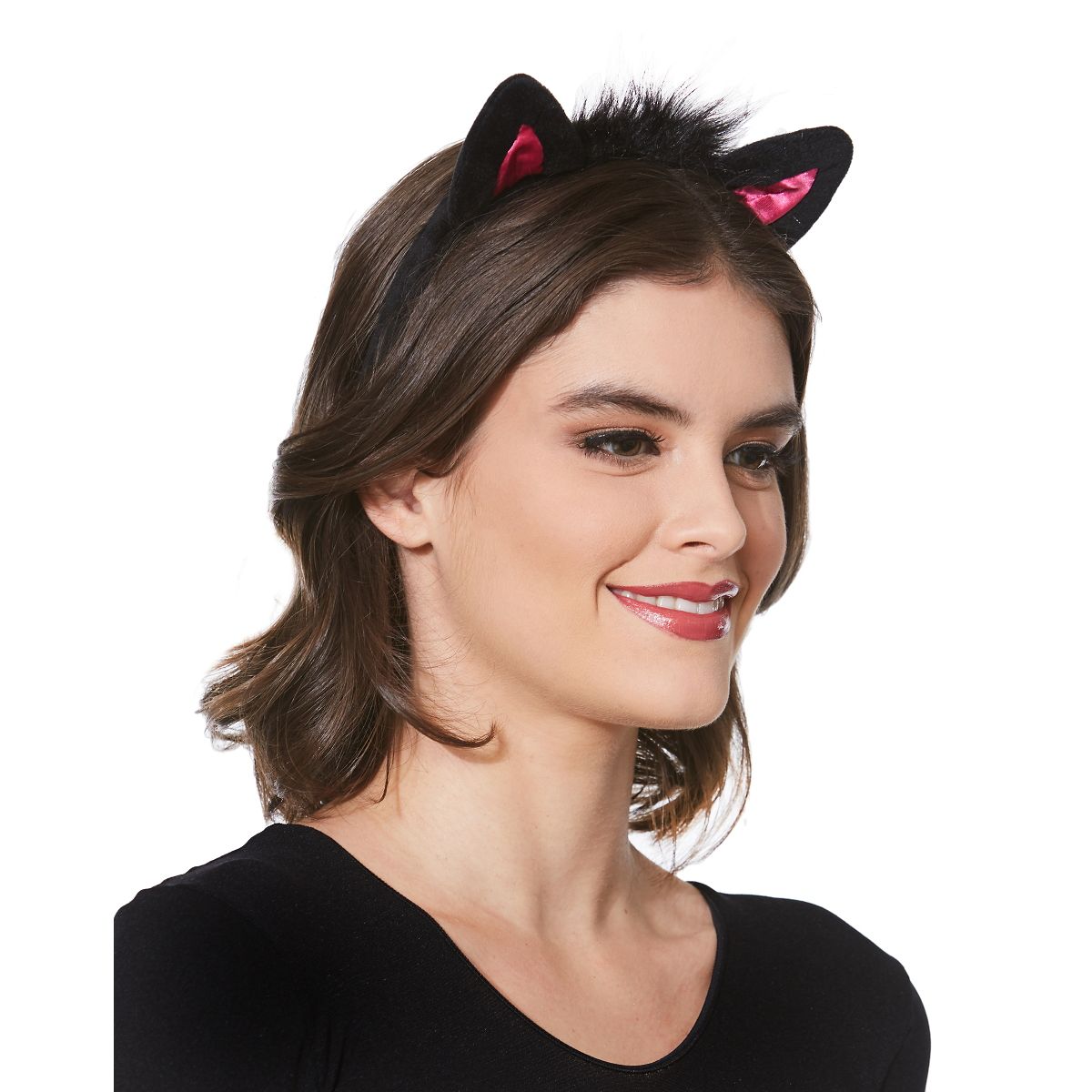 Faux Fur Black and Pink Cat Ear Headband BLACK AND PINK