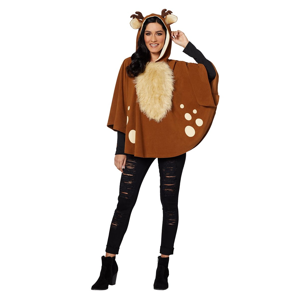 Adult Faux Fur Deer Poncho WHITE AND BROWN