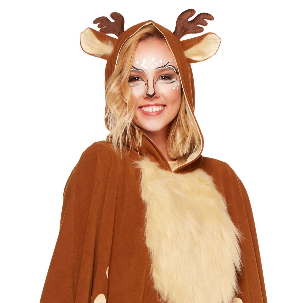 Adult Faux Fur Deer Poncho WHITE AND BROWN