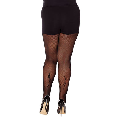 Black Devil Flame Fishnet Stockings BLACK