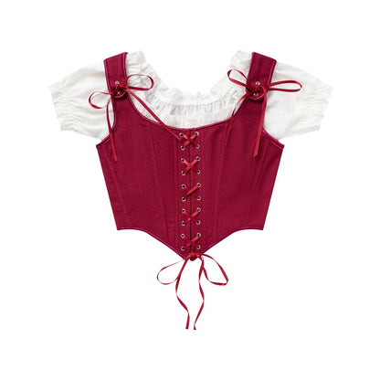 Burgundy Pirate Corset Top BURGUNDY