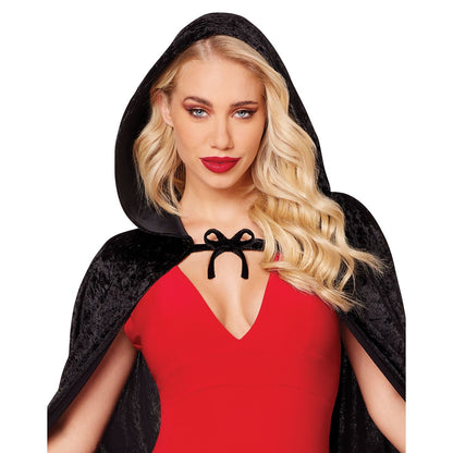 Black Velvet Hooded Womens Cape BLACK