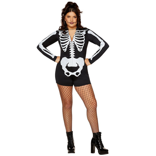 Plus Size Skeleton Romper BLACK