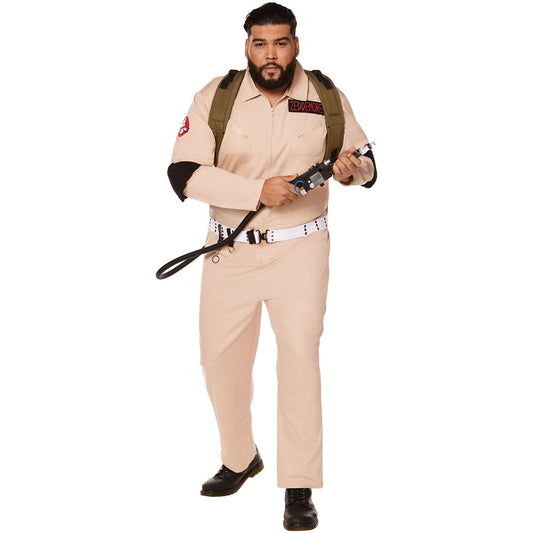 Adult Mens Ghostbusters One Piece Plus Size Costume - Ghostbusters Classic KHAKI