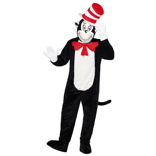 Adult Cat in the Hat Mascot Jumpsuit Costume - Dr. Seuss MULTI-COLOR