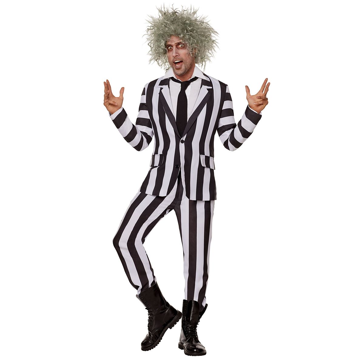 Adult Beetlejuice Striped Suit BLACK AND WHITE