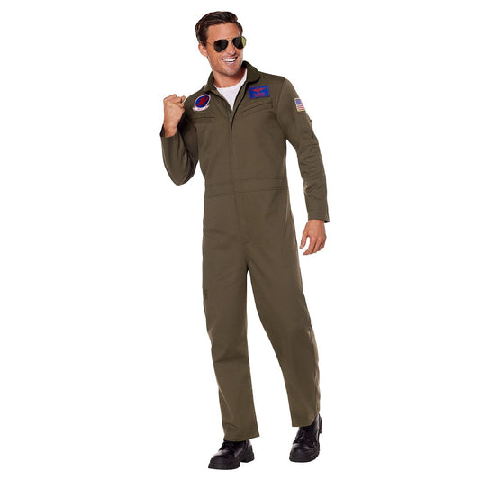 Adult Top Gun Jumpsuit Costume GREEN