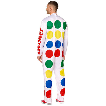 Adult Twister Board Game Jumpsuit Costume WHITE - MULTI