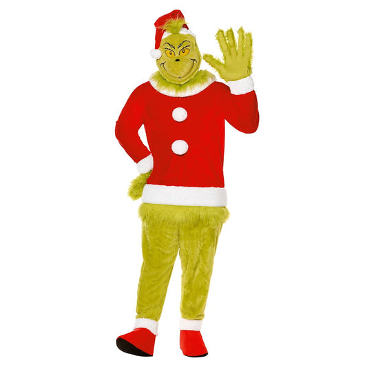 Adult The Grinch Santa Jumpsuit Costume - Dr. Seuss RED GREEN