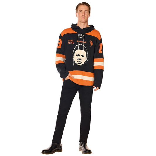 Michael Myers Haddonfield Hockey Hoodie - Halloween BLACK AND ORANGE