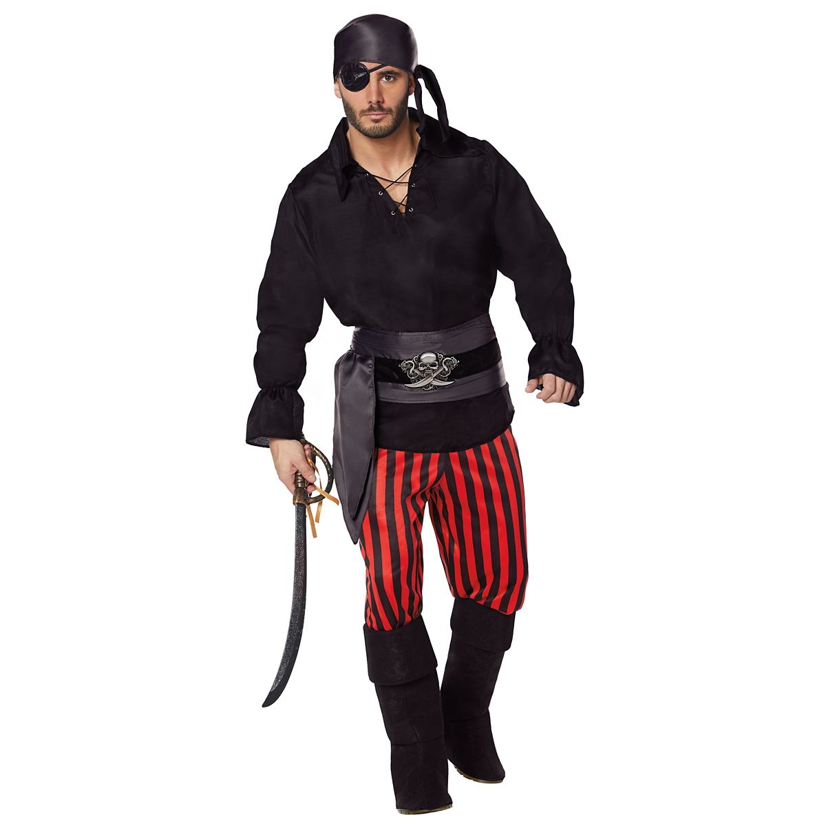 Adult Pirate Costume BLACK AND RED