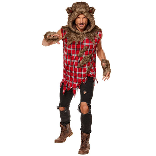 Adult Hooded Wolf Costume RED/GREY