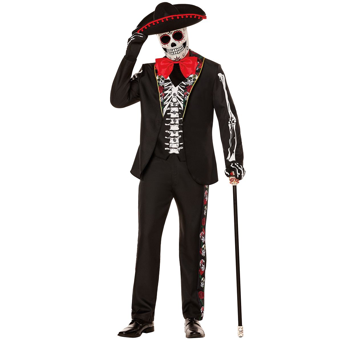 Adult Day of the Dead Skeleton Suit Costume BLACK