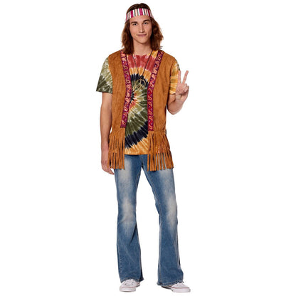 Adult Peace Hippie Fringe Vest TAN