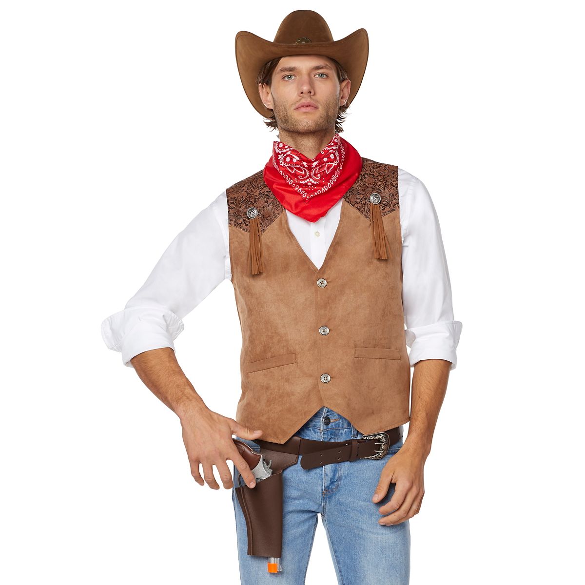 Adult Western Cowboy Plus Size Costume Kit BROWN
