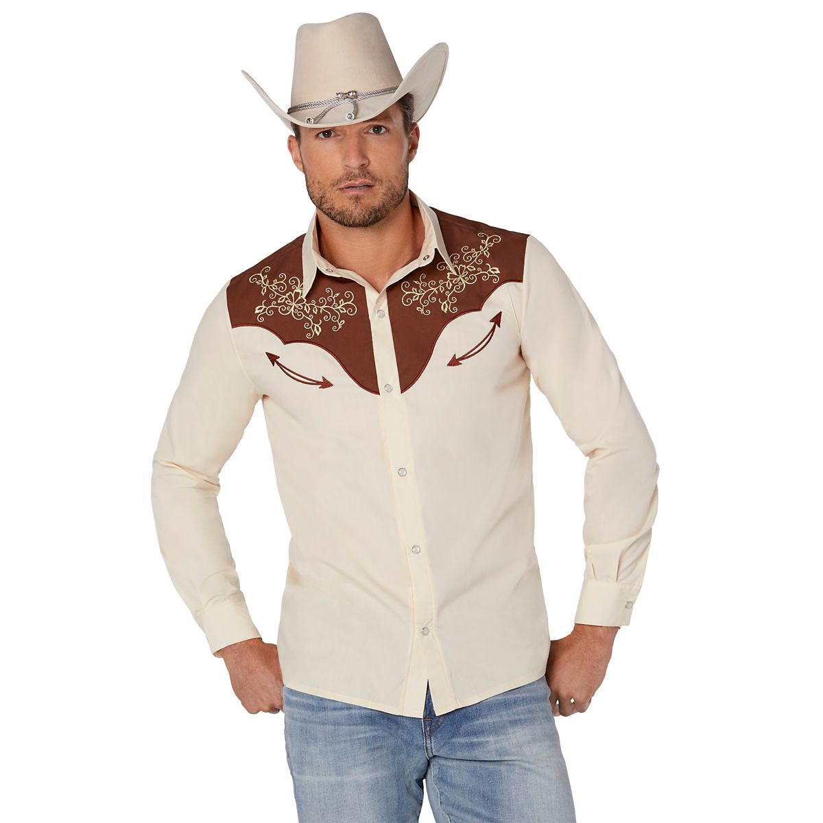 Adult Western Cowboy Shirt BLACK AND IVORY