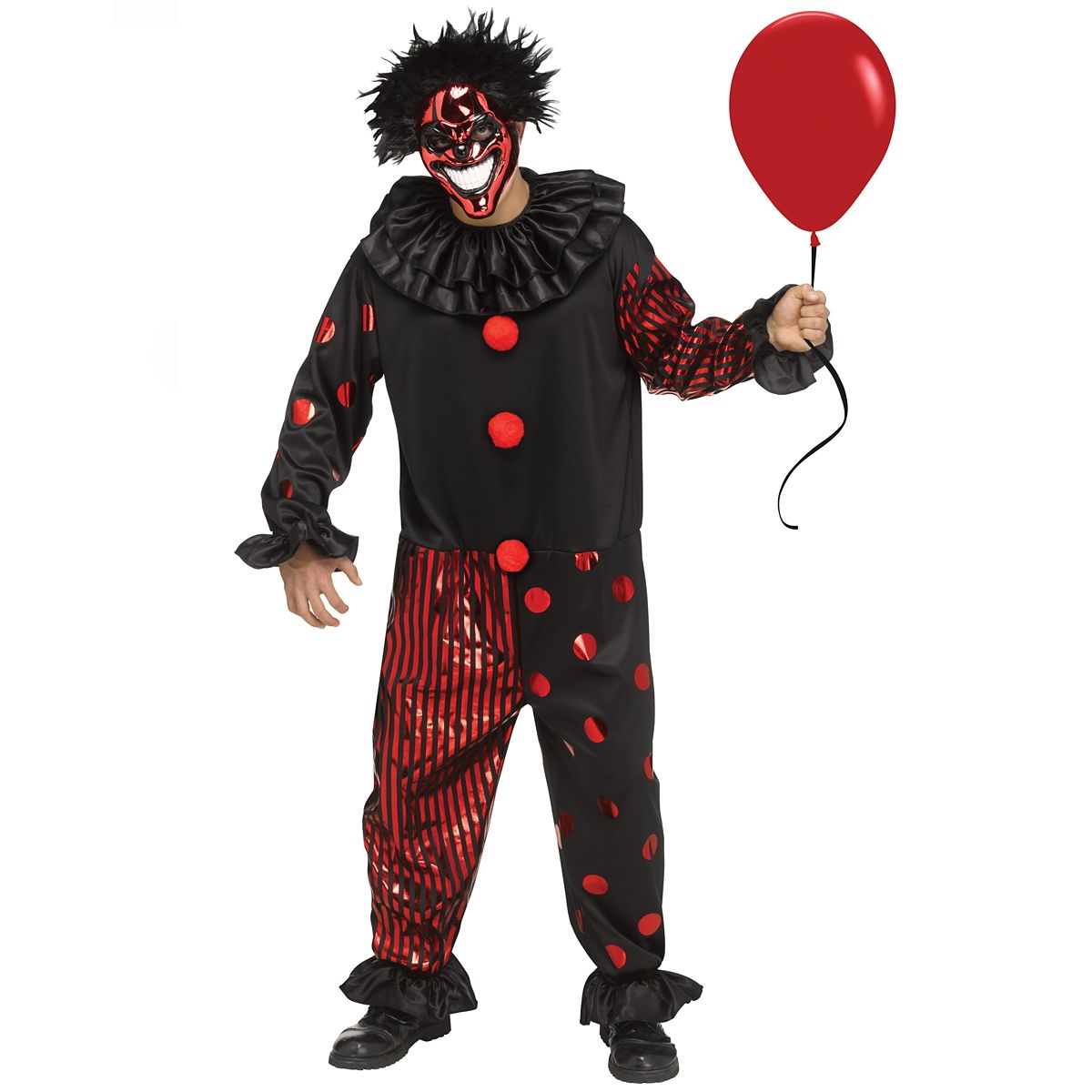 Adult Creepy Chrome Clown Costume BLACK AND RED