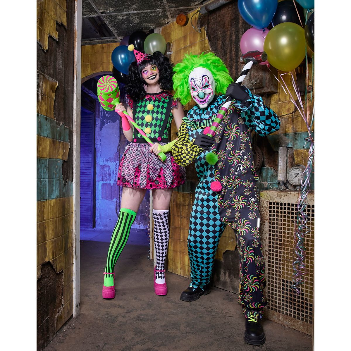 Adult Neon Clown Costume MULTI-COLOR