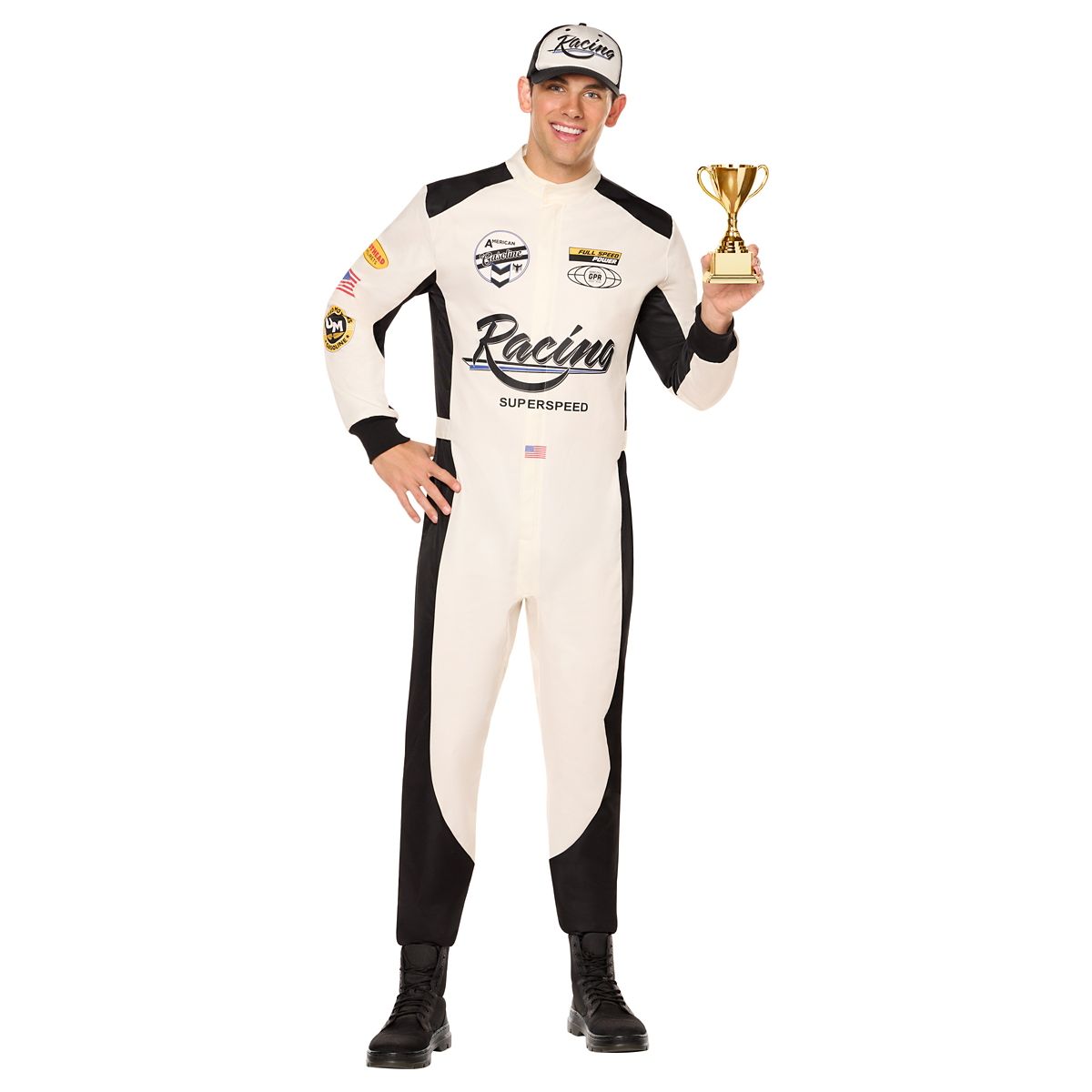 Adult Racing Jumpsuit Costume BLACK AND WHITE