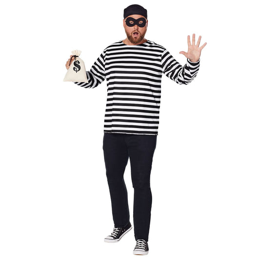Adult Burglar Plus Size Costume BLACK AND WHITE
