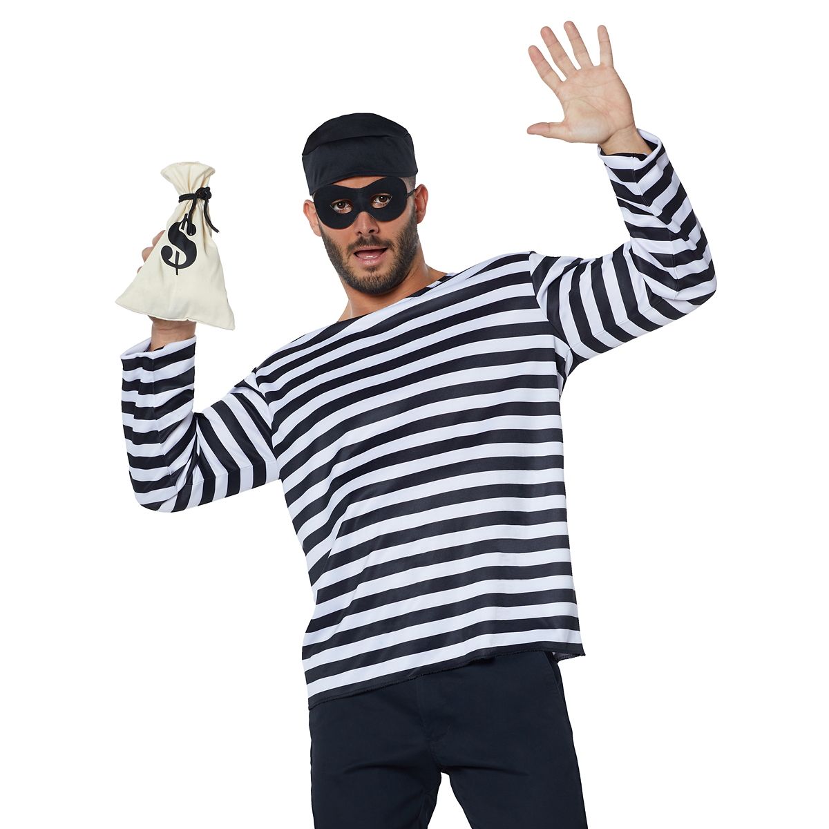 Adult Burglar Plus Size Costume BLACK AND WHITE