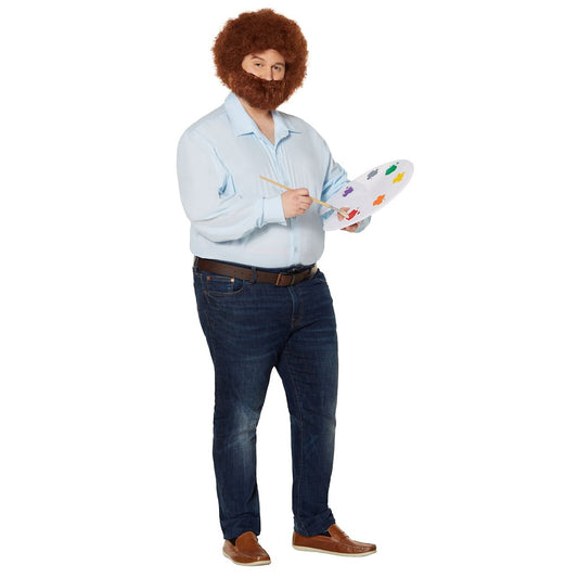Adult Bob Ross Plus Size Costume MULTI-COLOR