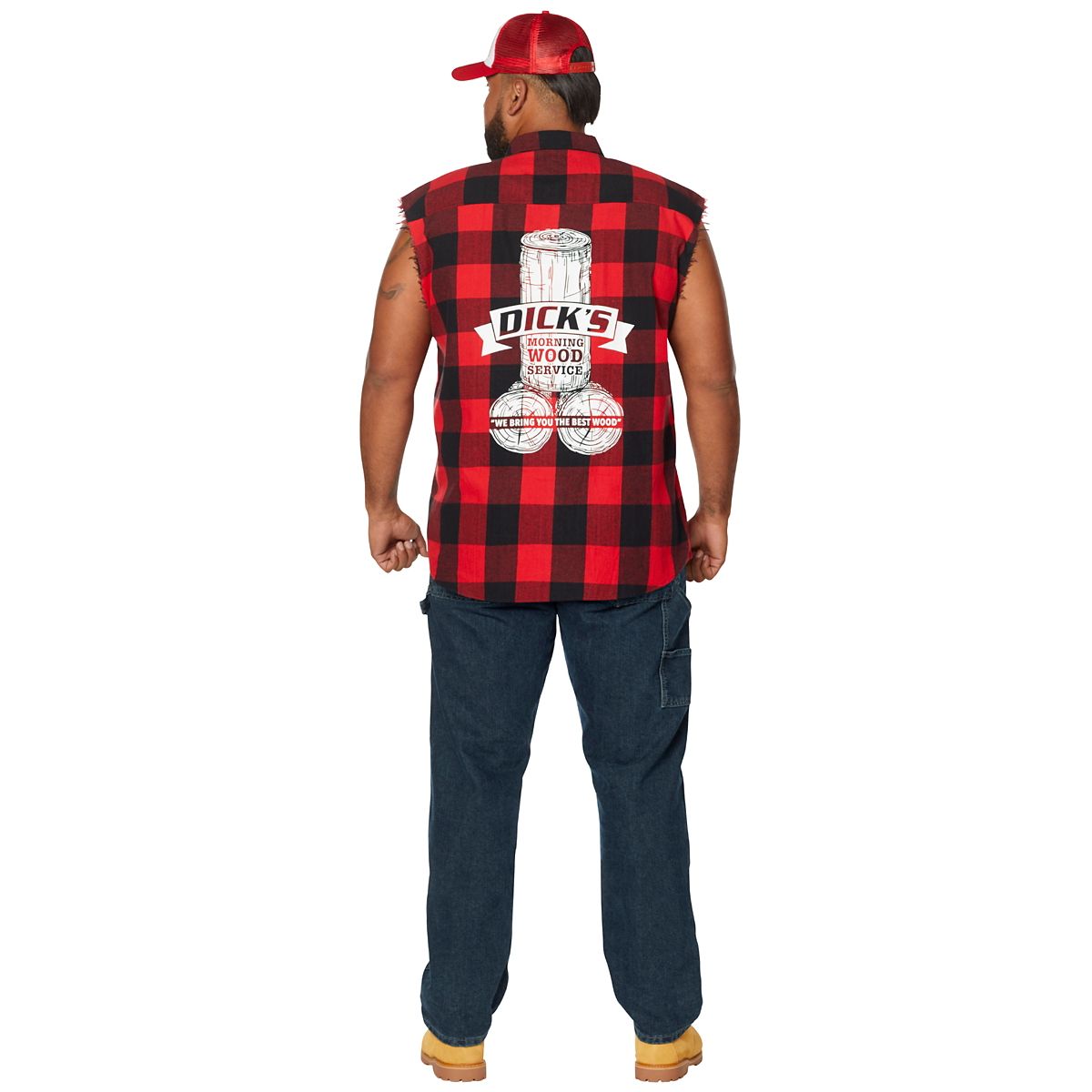 Adult Dick's Morning Wood Service Plus Size Vest BLACK AND RED