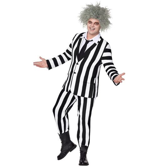 Adult Beetlejuice Striped Plus Size Suit BLACK AND WHITE