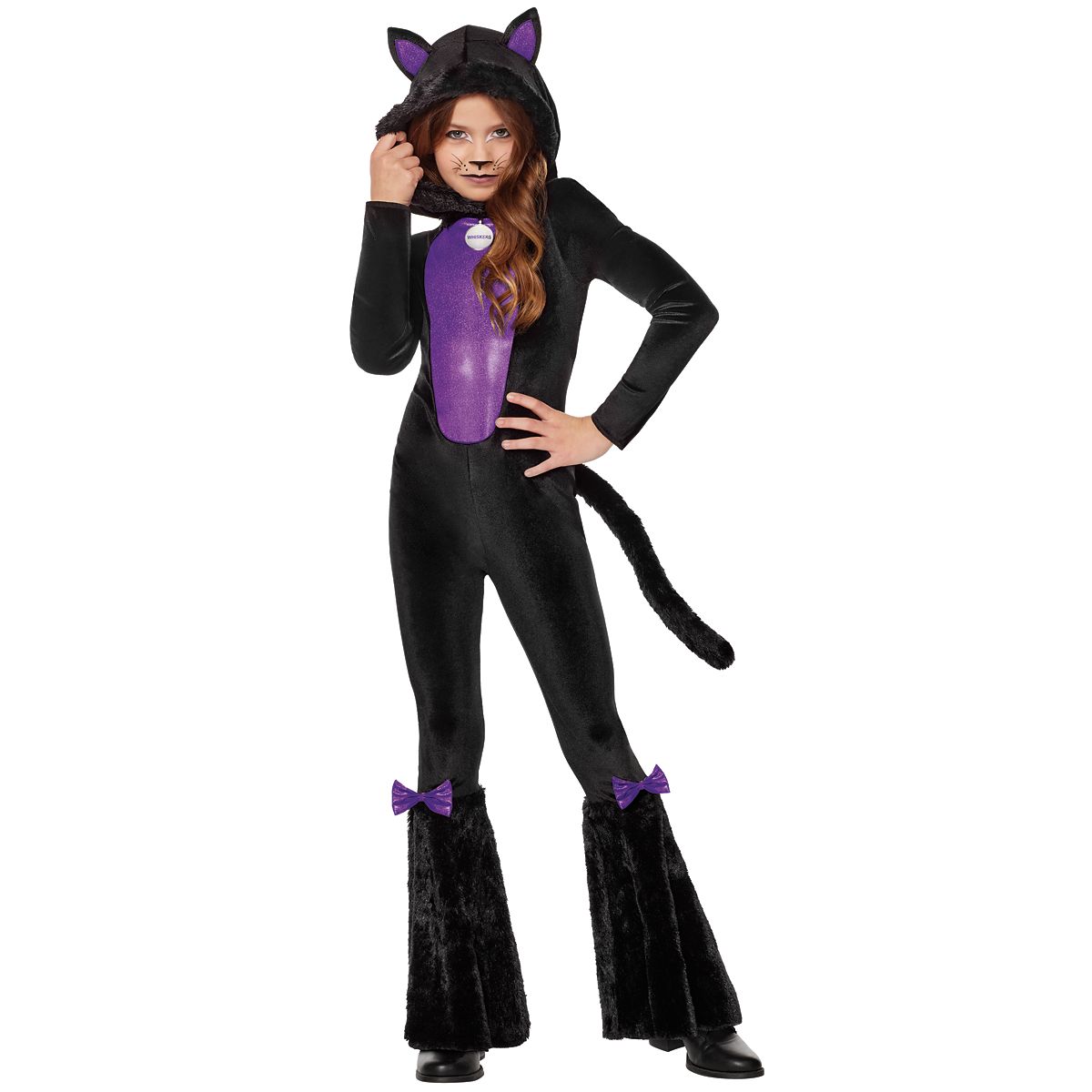 Kids Black Cat One Piece Costume BLACK AND PURPLE