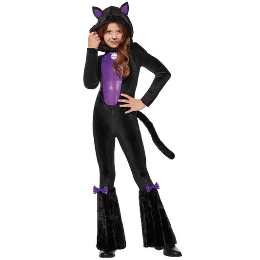 Kids Black Cat One Piece Costume BLACK AND PURPLE