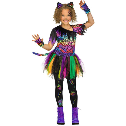 Kids Wild Rainbow Cat Costume BLACK / MULTI