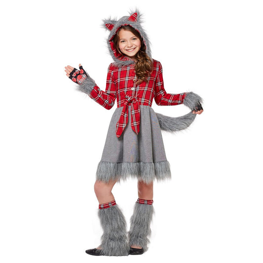 Kids Faux Fur Charming Werewolf Costume GRAY PLAID