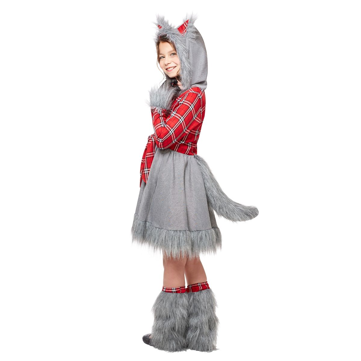 Kids Faux Fur Charming Werewolf Costume GRAY PLAID