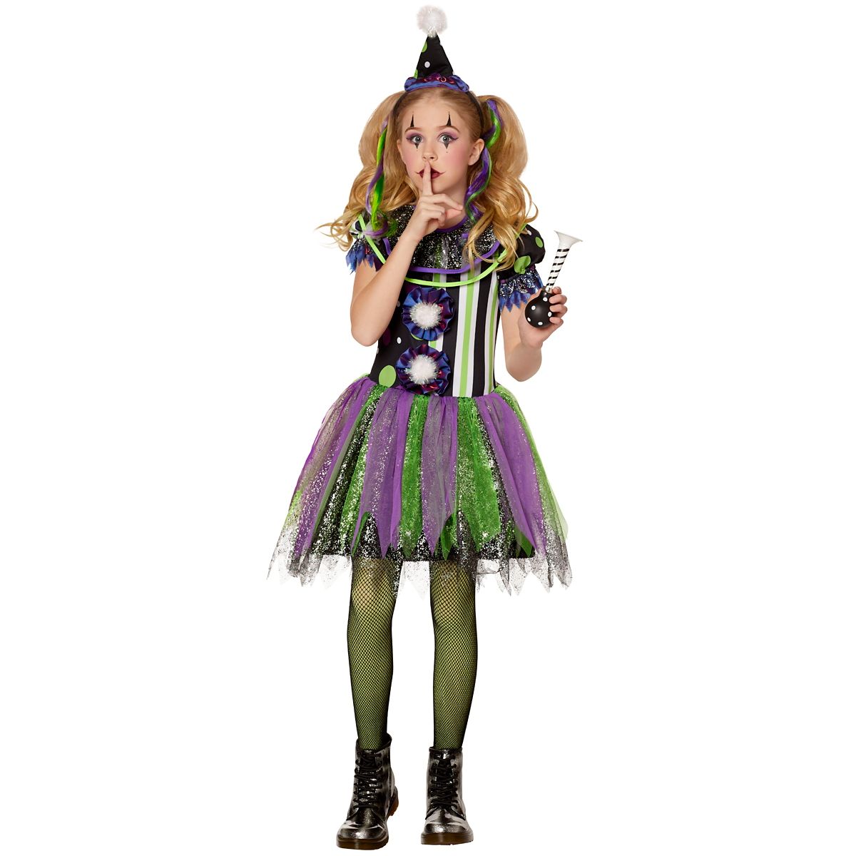 Kids Glow in the Dark Neon Clown Costume GREEN
