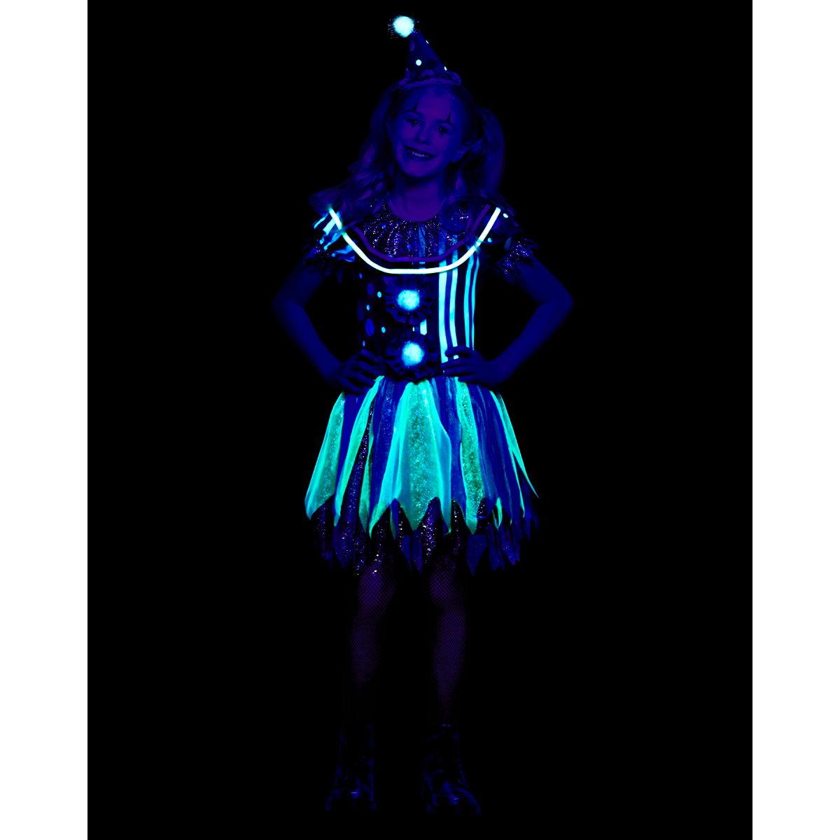 Kids Glow in the Dark Neon Clown Costume GREEN