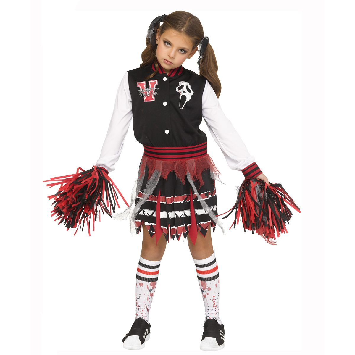 Kids Ghost Face Varsity Cheer Costume BLACK
