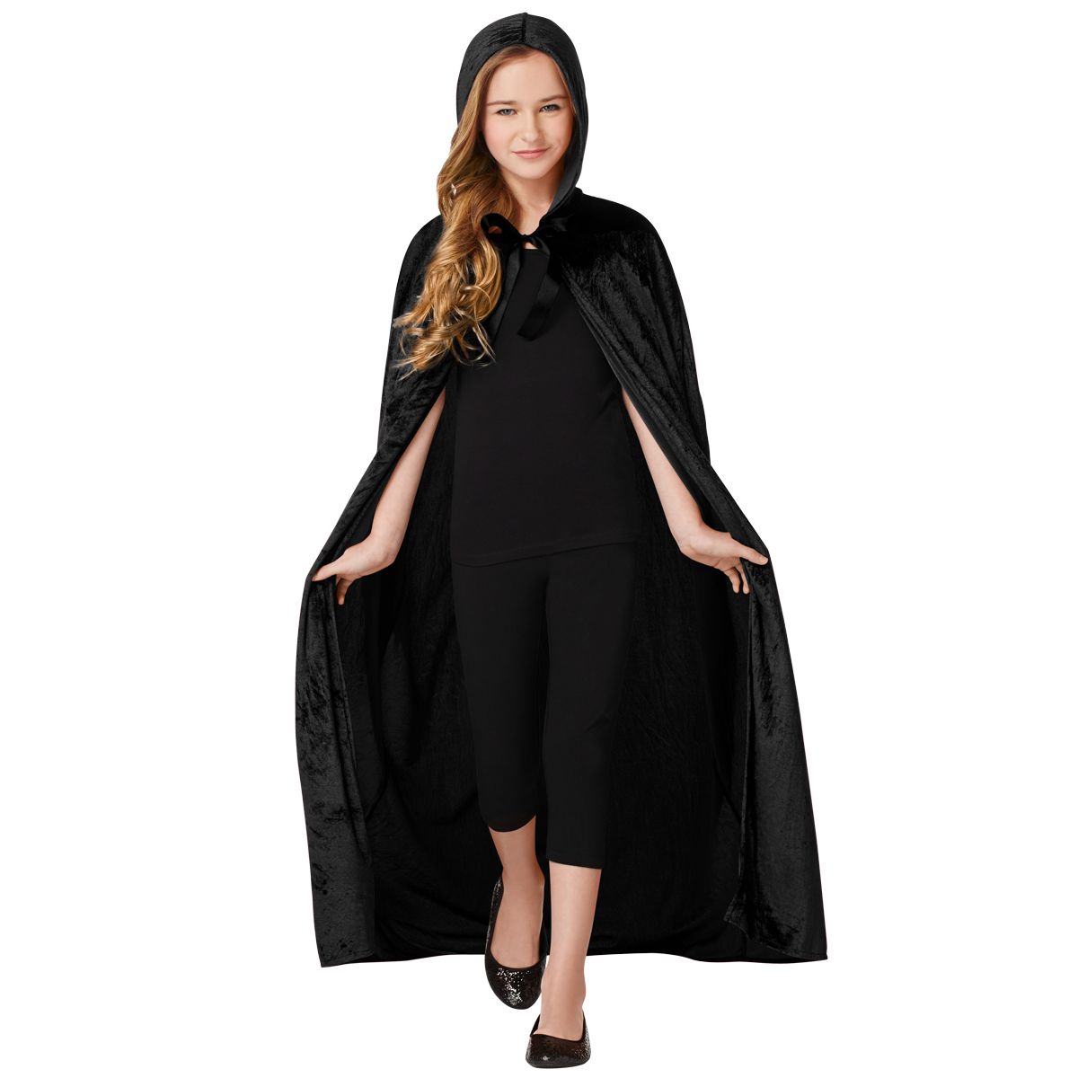 Kids Black Velvet Hooded Cape BLACK