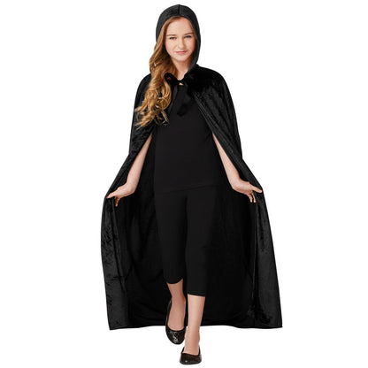 Kids Black Velvet Hooded Cape BLACK