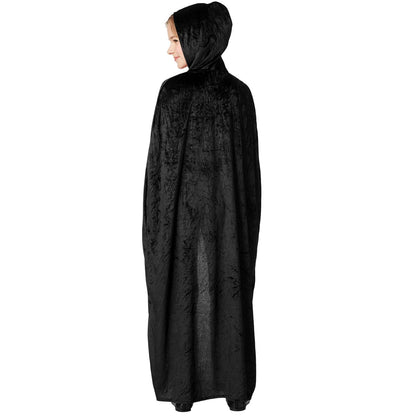 Kids Black Velvet Hooded Cape BLACK