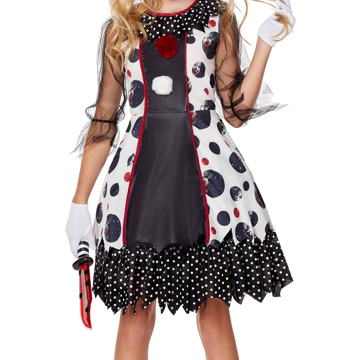 Kids Creepy Clown Costume RED/WHITE/BLACK