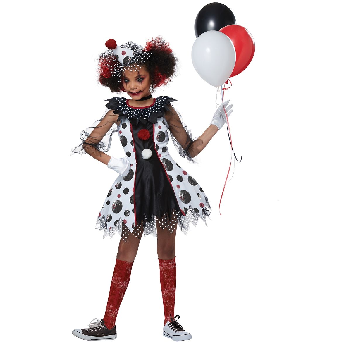 Kids Creepy Clown Costume RED/WHITE/BLACK