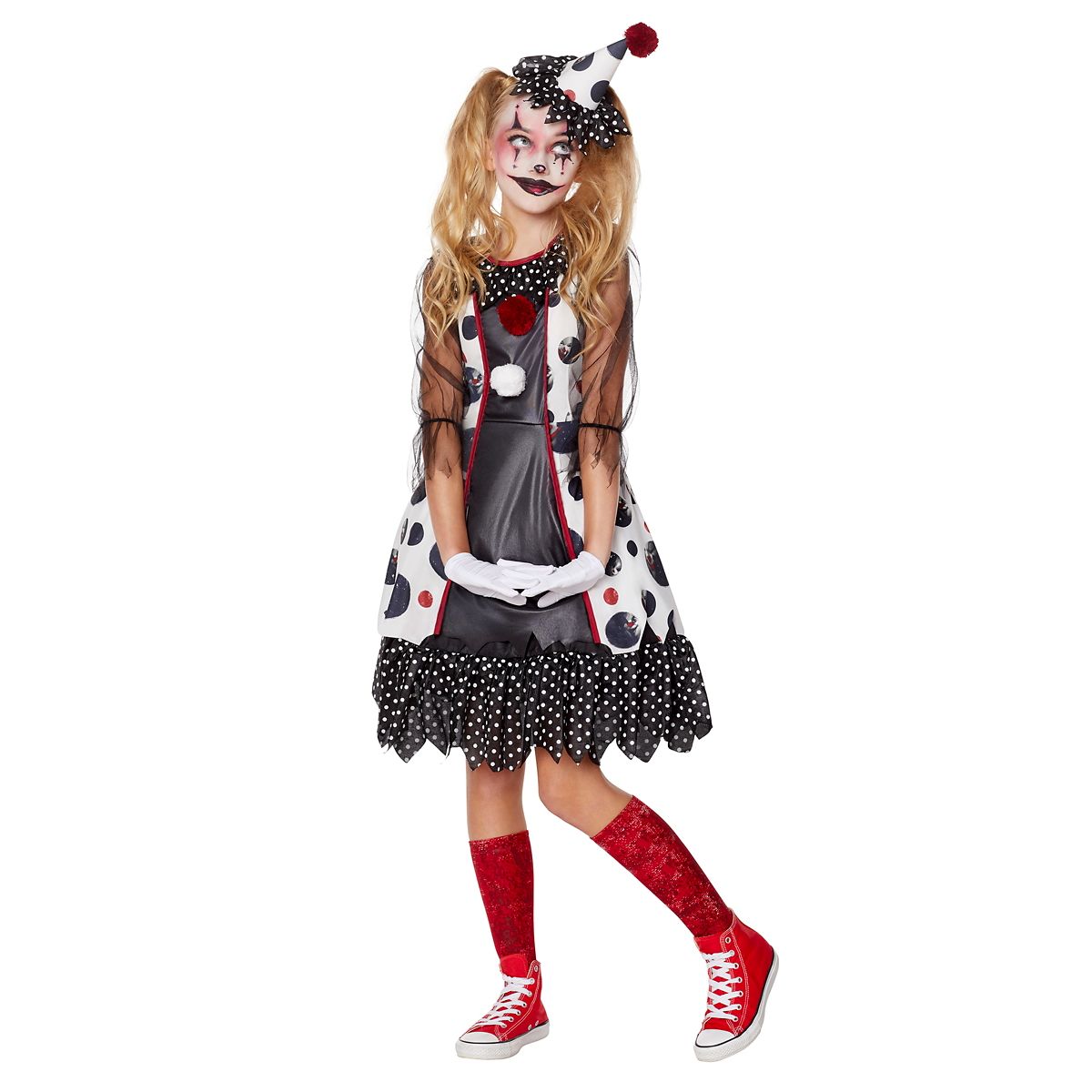 Kids Creepy Clown Costume RED/WHITE/BLACK