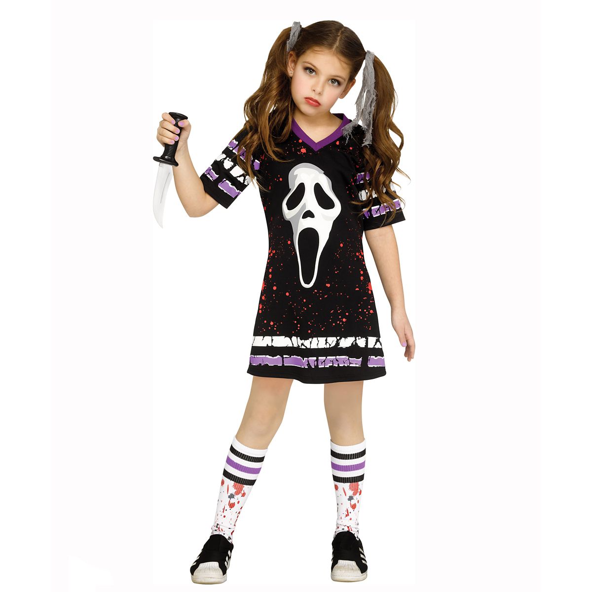 Kids Ghost Face Jersey Dress Costume BLACK