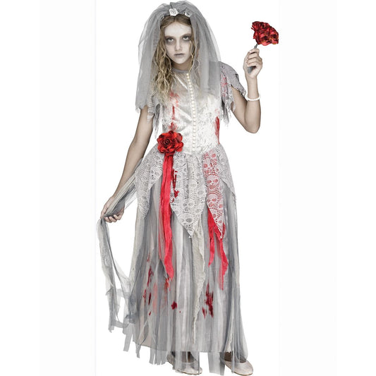 Kids Zombie Bride Costume RED/GREY